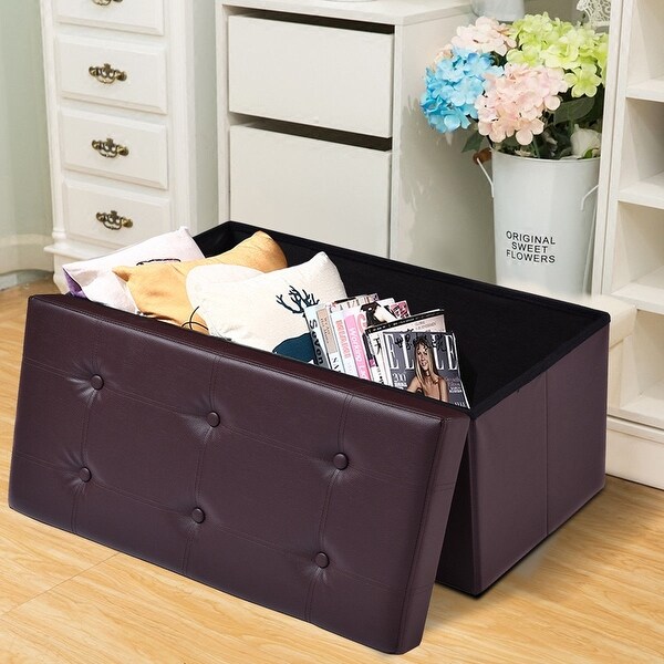 Shop 30" Large Folding Ottoman Storage Seat - Brown - Overstock - 28423534